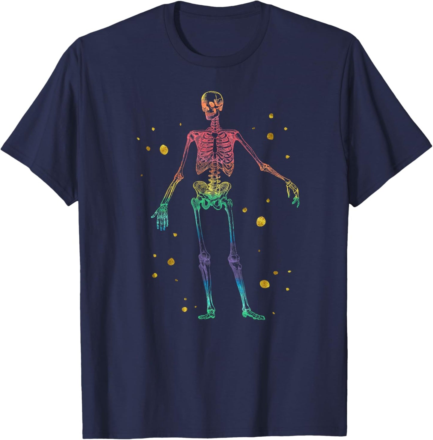 Vintage Rainbow Skeleton Halloween Anatomy Pride Cute Shirt T-Shirt - T-Shirt | Navy