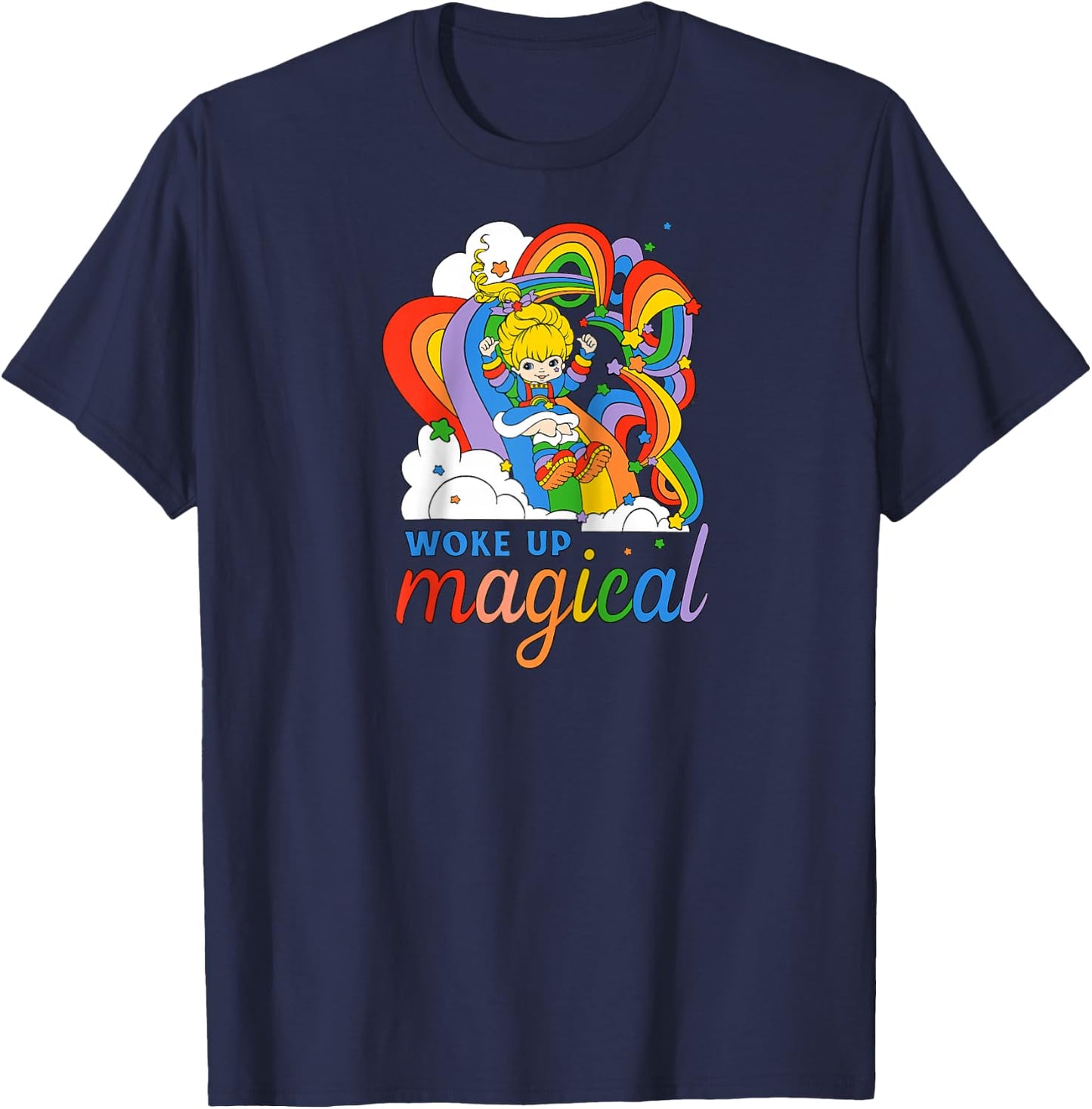 Rainbow Brite Woke Up Magical Vintage Rainbow Slide Raglan Baseball T-Shirt - T-Shirt | Navy