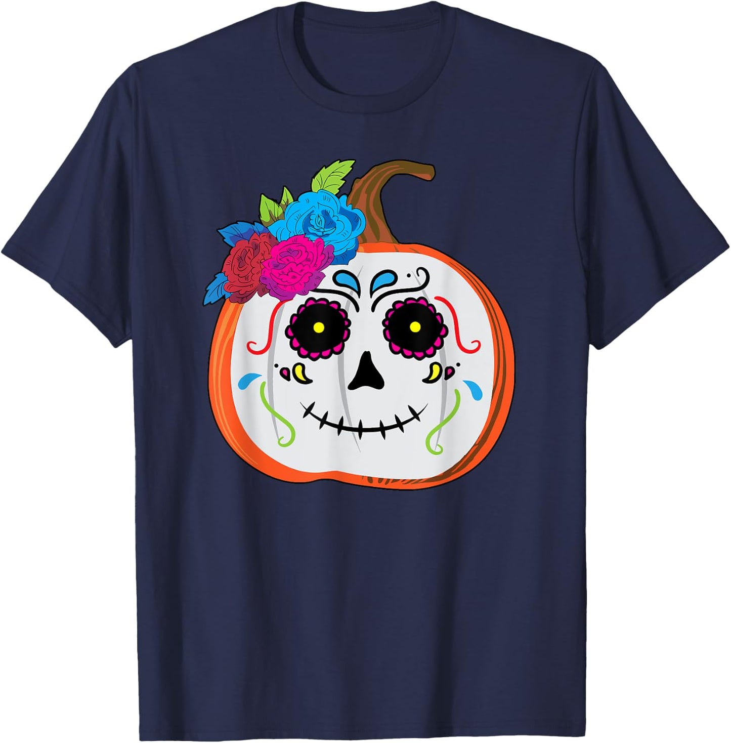 Dia De Los Muertos Toddler Girl Women Mexican Pumpkin Skull T-Shirt - T-Shirt | Navy