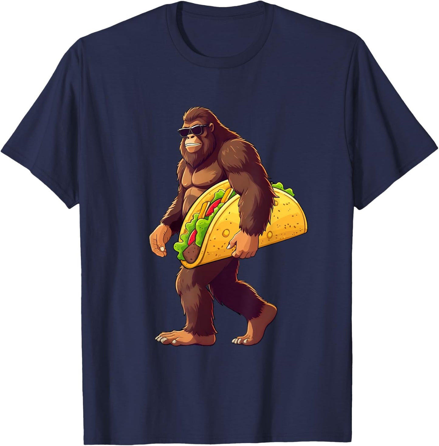 Bigfoot Carrying Taco Funny Taco Lover Boys Men Sasquatch T-Shirt - T-Shirt | Navy