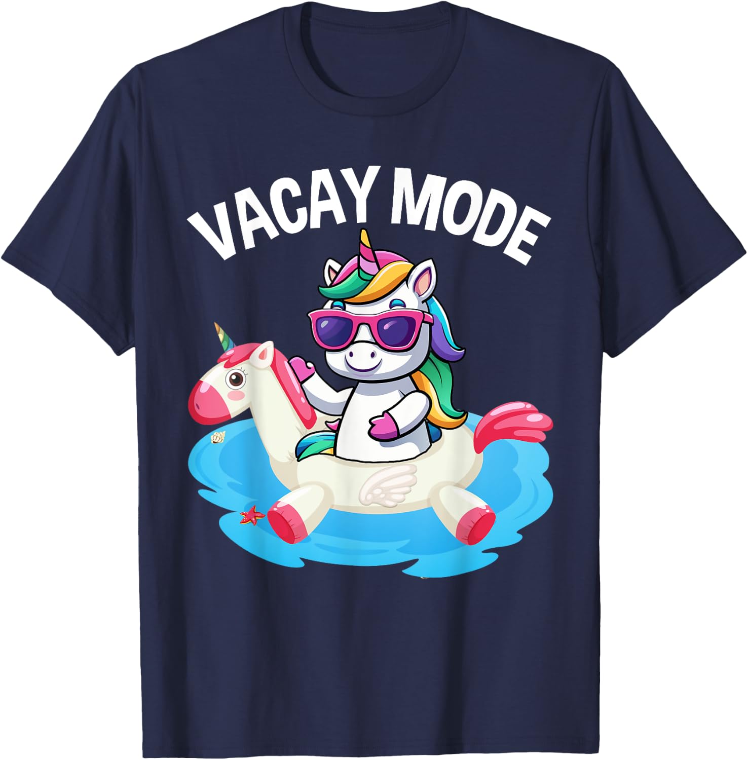 Vacay Mode Cute Unicorn Funny Family Vacation Kids Girl T-Shirt - T-Shirt | Navy