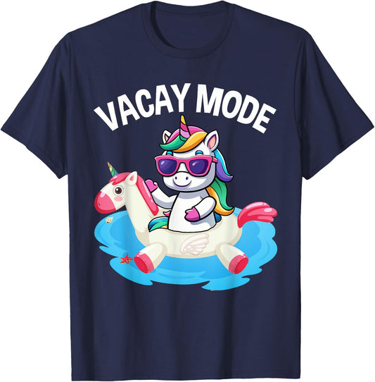 Vacay Mode Cute Unicorn Funny Family Vacation Kids Girl T-Shirt - T-Shirt | Navy