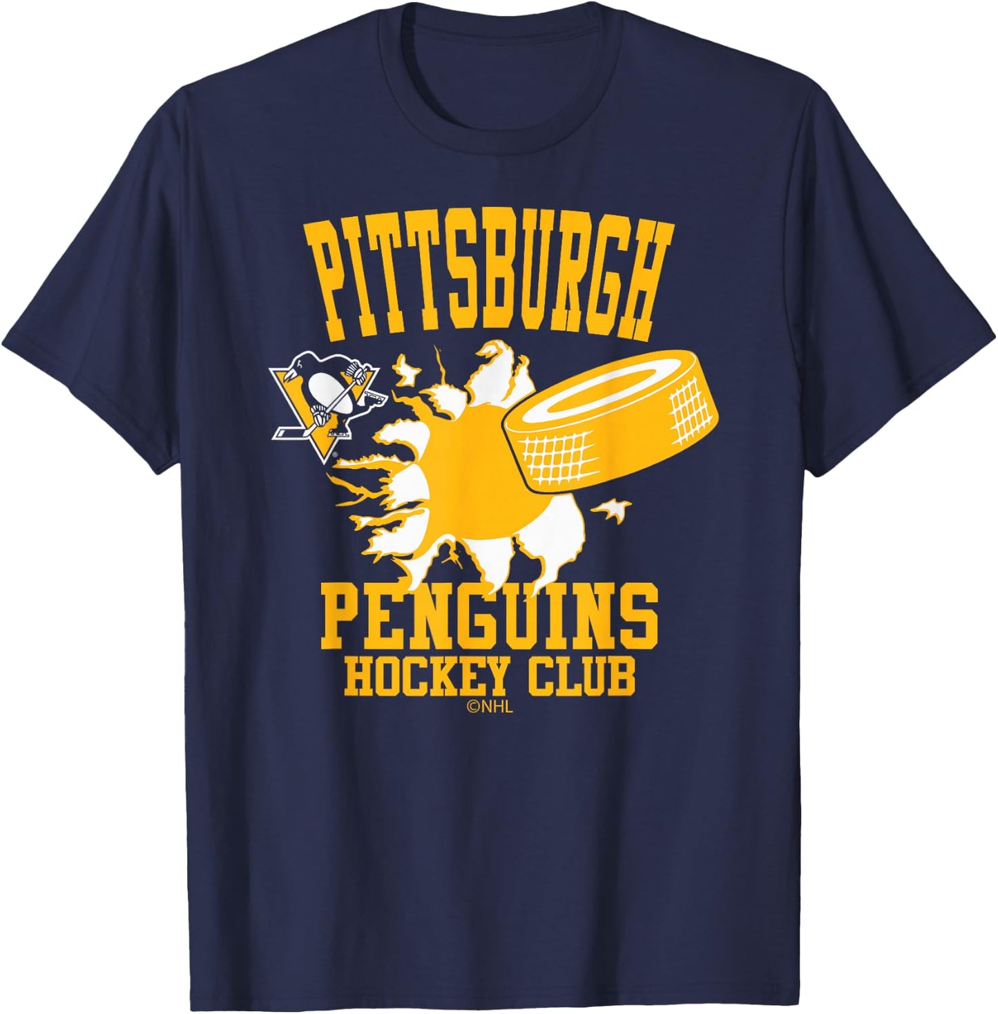 Pittsburgh Penguins Hockey Puck Burst Black T-Shirt - T-Shirt | Navy
