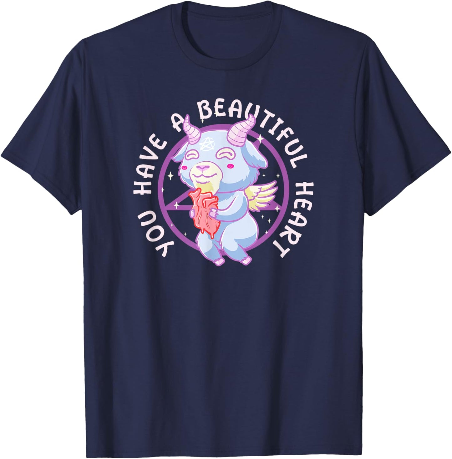 Cute Demon Goat Holding Heart Funny Dark Pastel Goth T-Shirt - T-Shirt | Navy