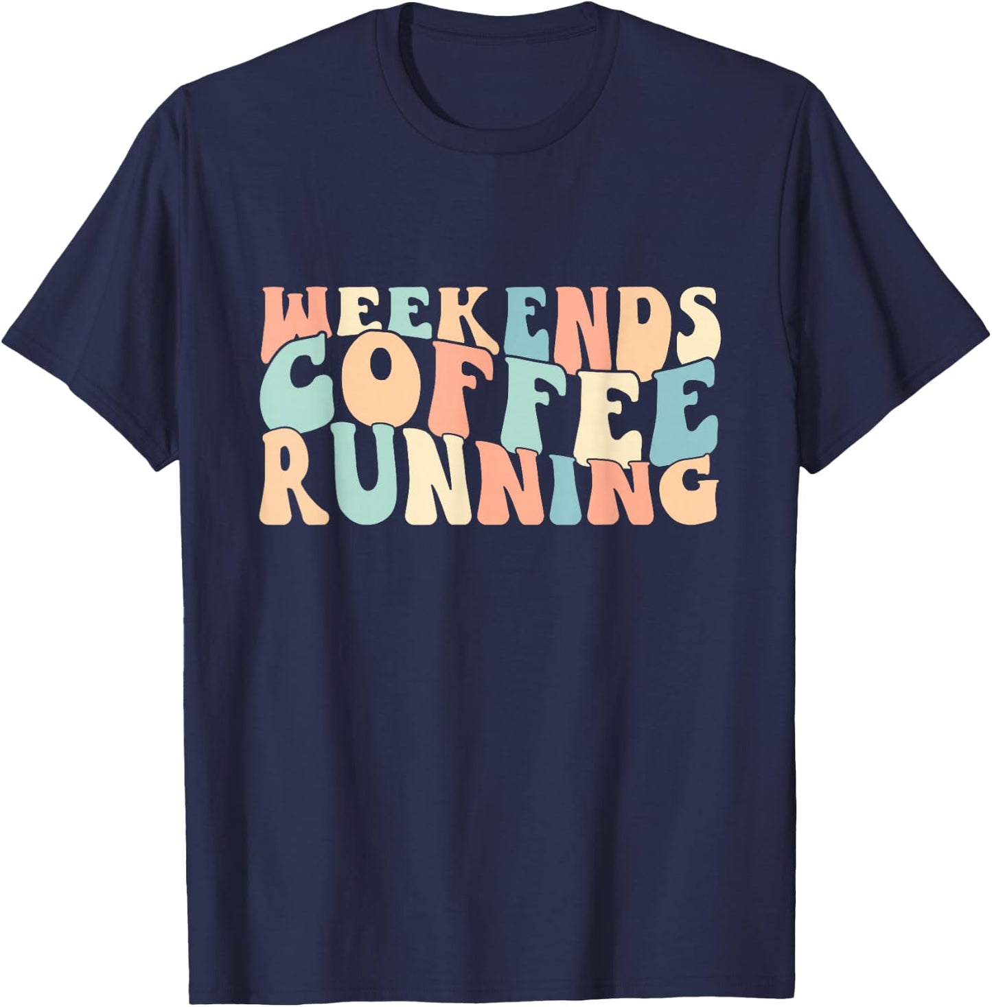 Groovy Retro Weekends Coffee Running Vintage Runner T-Shirt - T-Shirt | Navy