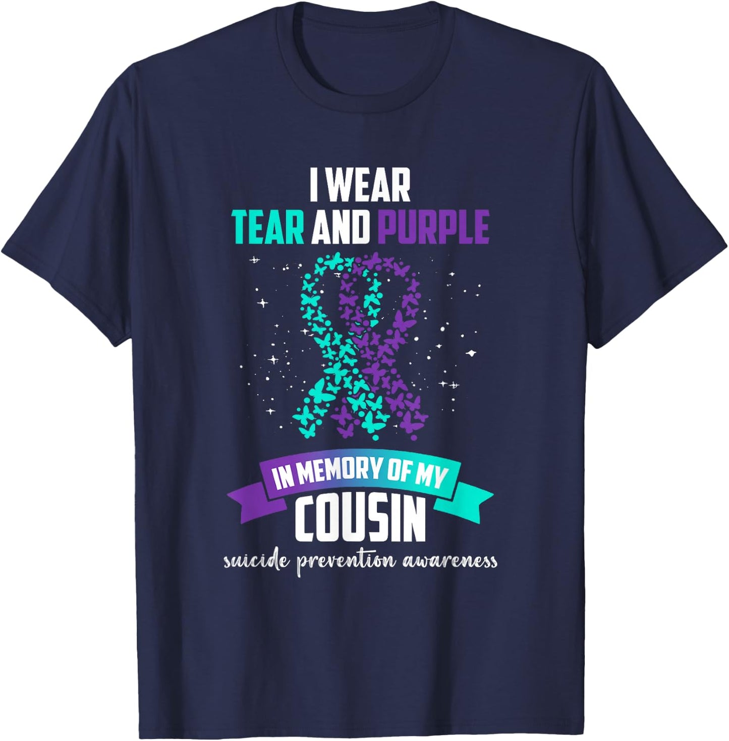 Purple Ribbon Suicide Prevention Awareness T-Shirt - T-Shirt | Navy