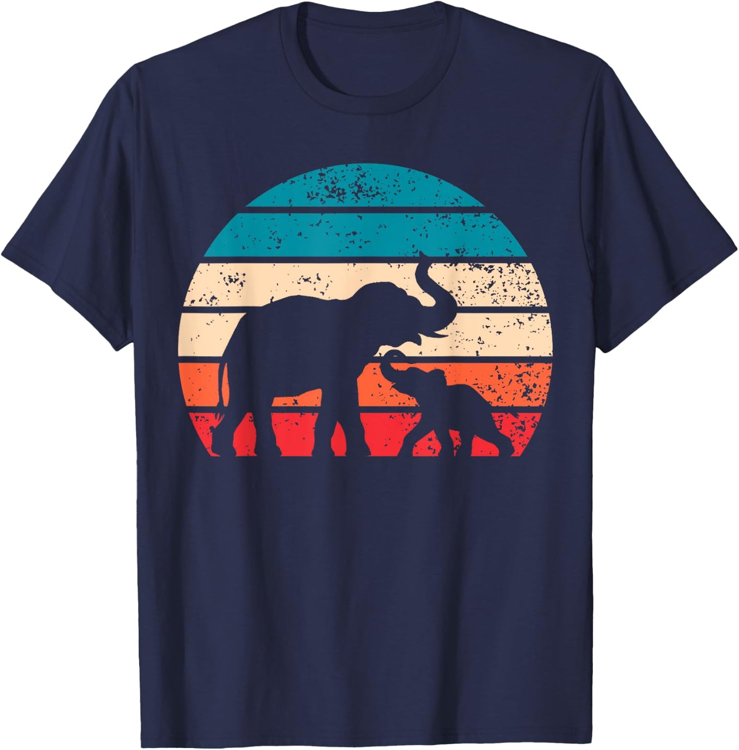 Vintage Elefant Retro Sonnenuntergang Farben Silhouette T-Shirt - T-Shirt | Navy