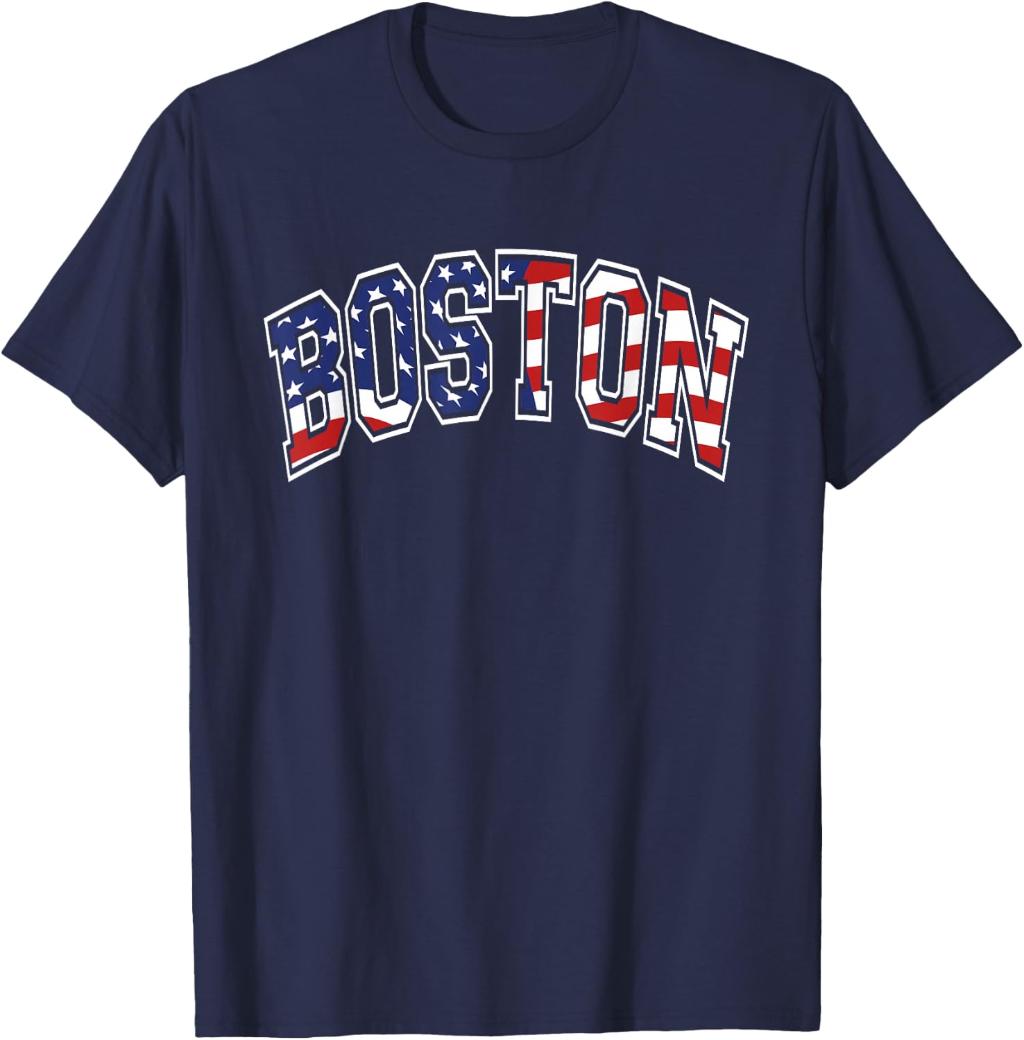 Boston Arched Style Text American Flag Pattern T-Shirt - T-Shirt | Navy