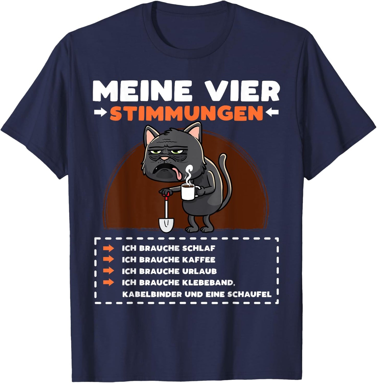 Katze Lustige Sprüche Urlaub Müde Kaffee T-Shirt - T-Shirt | Navy