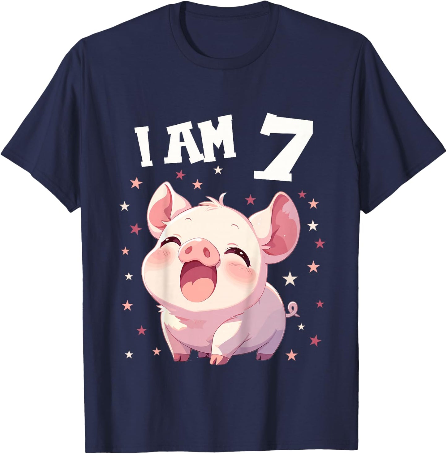 Kids 7 Years old 7 birthday Pigs Boy Girl Pig T-Shirt - T-Shirt | Navy