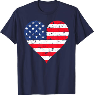 American Flag Heart 4th of July USA Patriotic Pride T-Shirt - T-Shirt | Navy