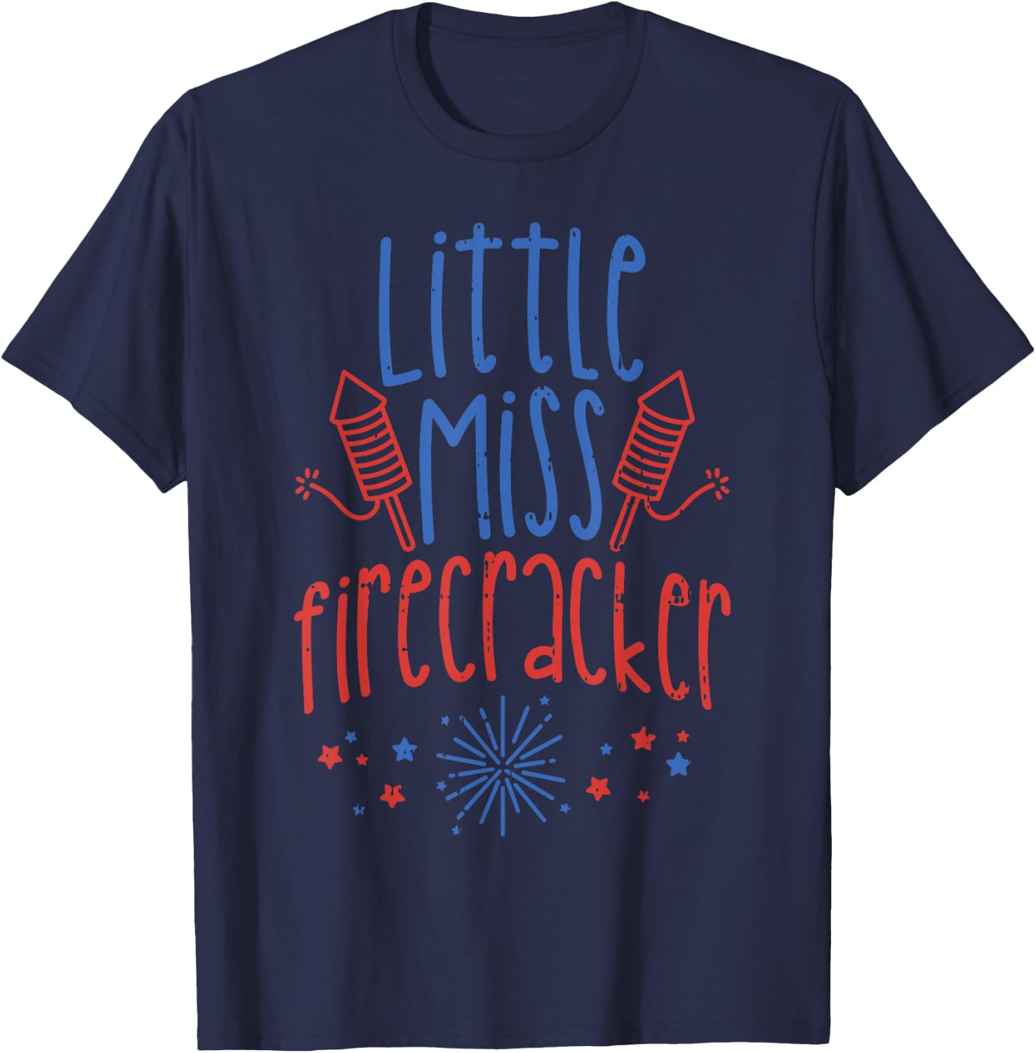 Little Miss Firecracker Funny 4th Of July Patriot Girls Gift T-Shirt - T-Shirt | Navy