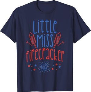Little Miss Firecracker Funny 4th Of July Patriot Girls Gift T-Shirt - T-Shirt | Navy