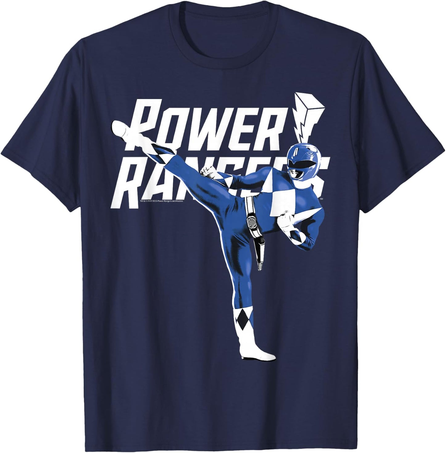 Power Rangers Blue Ranger Karate Action Pose Logo T-Shirt - T-Shirt | Navy