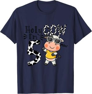 Cute 5th Cow Farm Animals Bday Holy Cow I'm 5 Birthday Boy T-Shirt - T-Shirt | Navy
