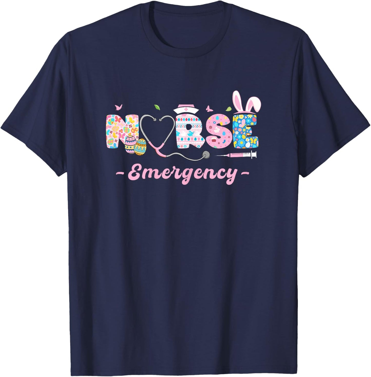 Emergency Nurse Easter Bunny Easter Egg Stethoscope Nurse T-Shirt - T-Shirt | Navy