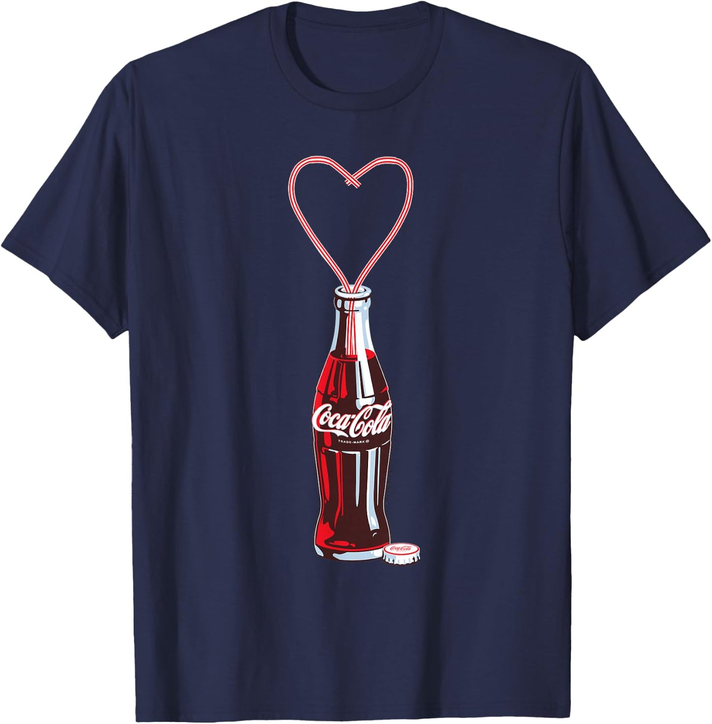 Coca Cola Bottle Heart Straws T-Shirt - T-Shirt | Navy