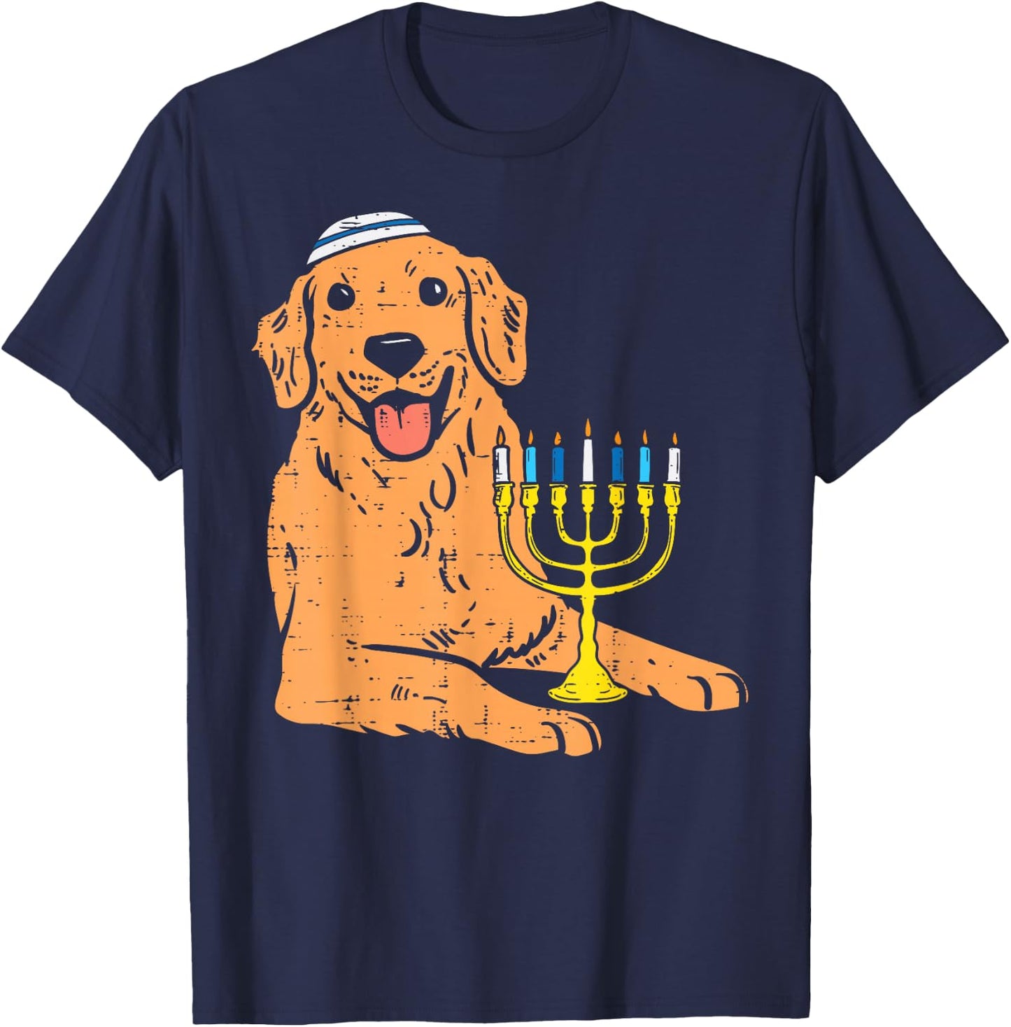 Jewish Golden Retriever Dog Hanukkah Pajamas Chanukah PJs T-Shirt - T-Shirt | Navy