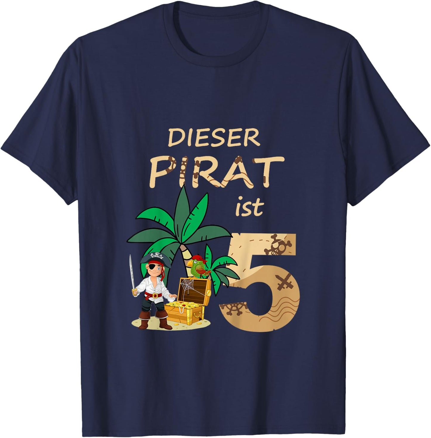 Kinder Geburtstagsshirt 5 Jahre Junge Pirat T-Shirt - T-Shirt | Navy