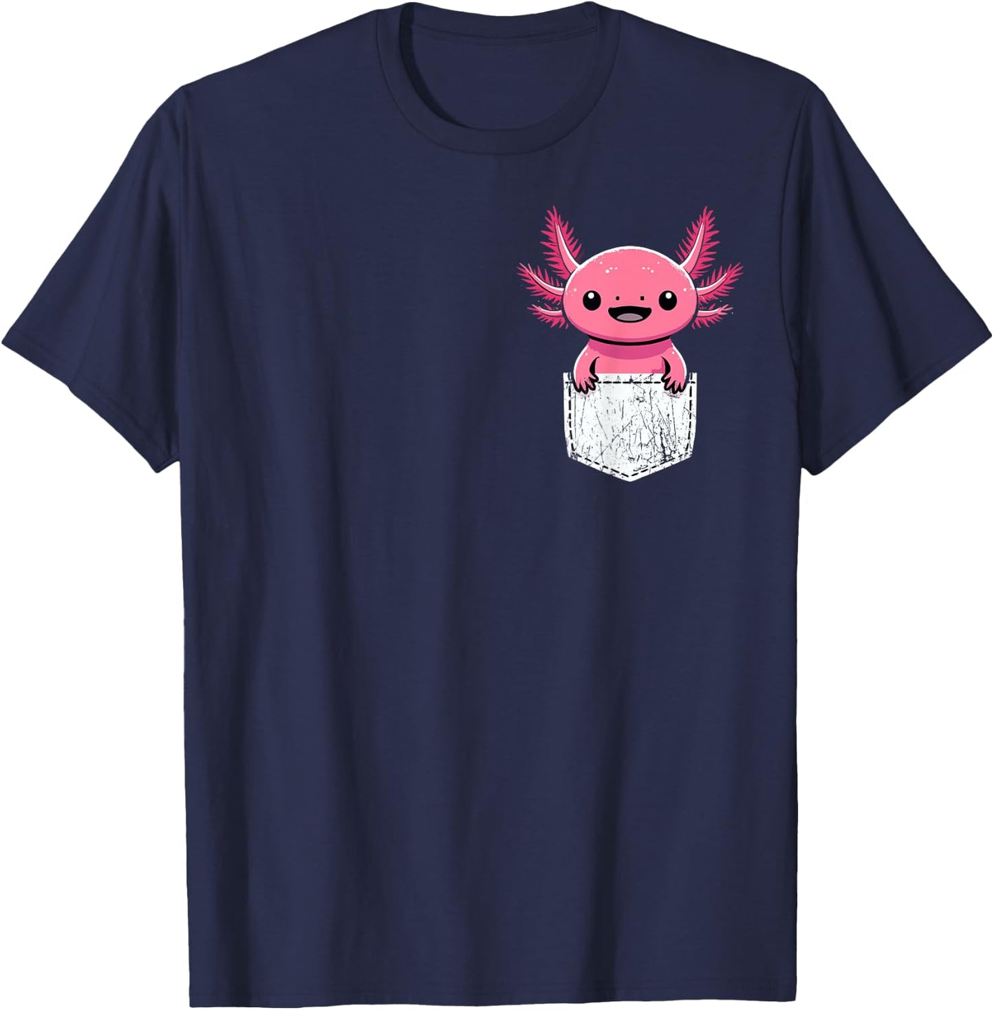 Axolotl Cute Kawaii Pocket Axolotl T-Shirt - T-Shirt | Navy