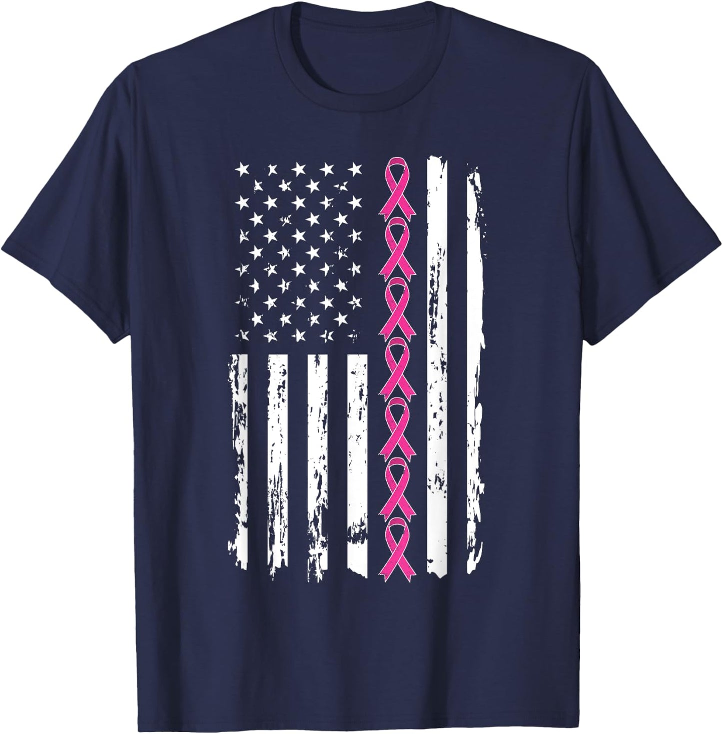 Pink Ribbon Shirt Women Men Breast Cancer Awareness T-Shirt - T-Shirt | Navy