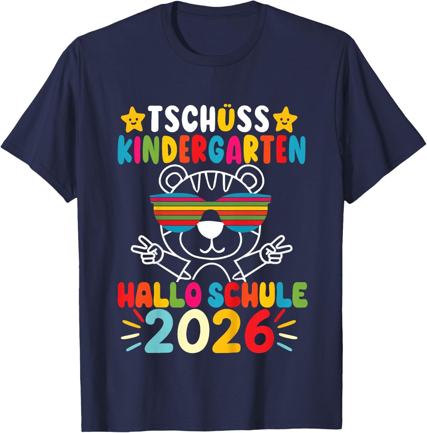 Kinder Tschüss Kindergarten Hallo Schule Kita Abgänger 2026 Tigerin T-Shirt - T-Shirt | Navy