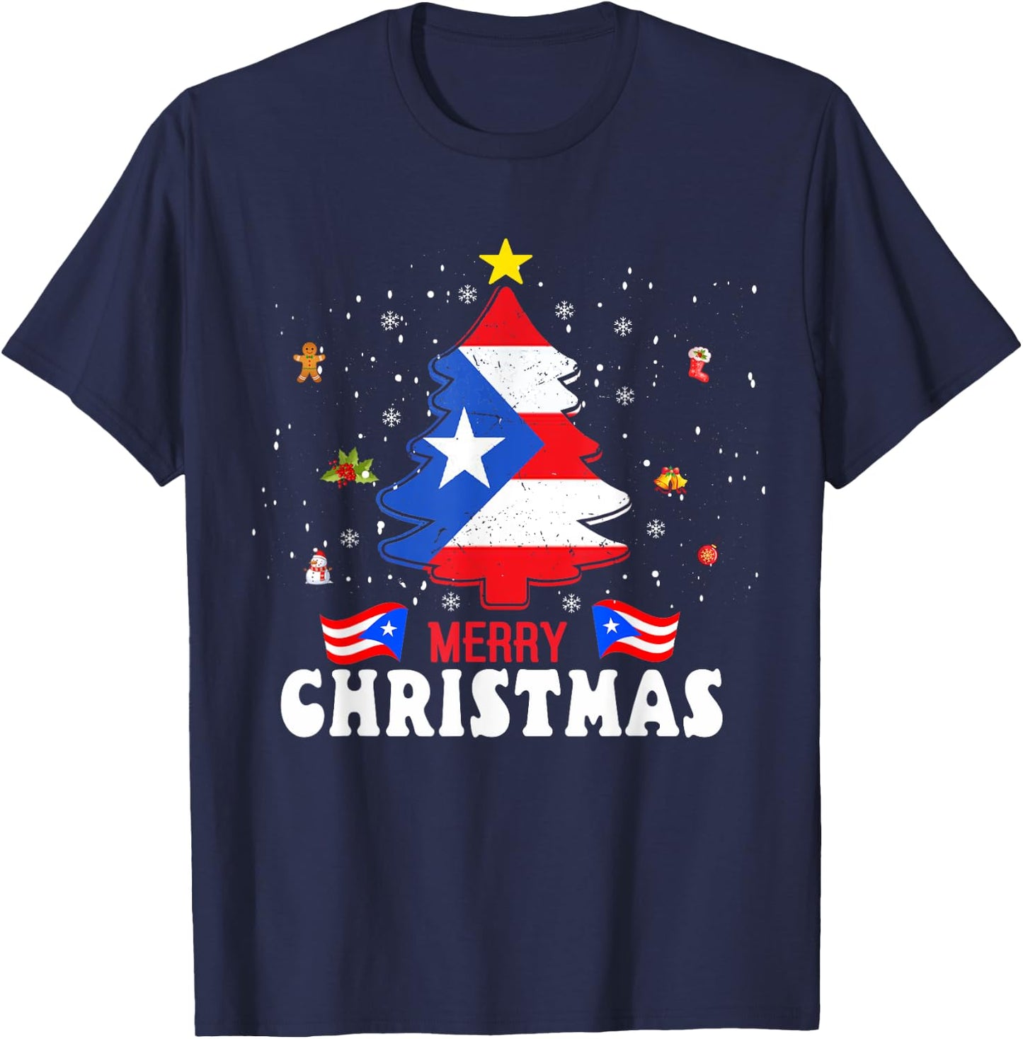 Proud Puerto Rico Flag Tree Christmas Pajamas Patrioitc Xmas T-Shirt - T-Shirt | Navy