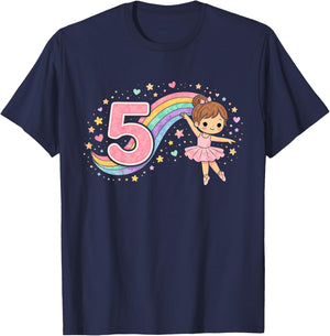 5. Geburtstag Mädchen Regenbogen Deko 5 Jahre Mädchen T-Shirt - T-Shirt | Navy