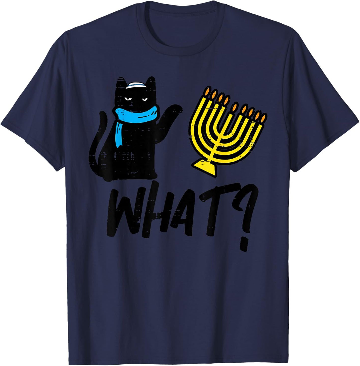 Hanukkah Cat What Funny Chanukah Jewish Women Girls Kids T-Shirt - T-Shirt | Navy