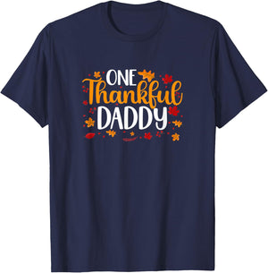 CAT -Adults Thanksgiving Funny One-Thankful-Daddy Family-Matching-Turkey T-Shirt - T-Shirt | Navy