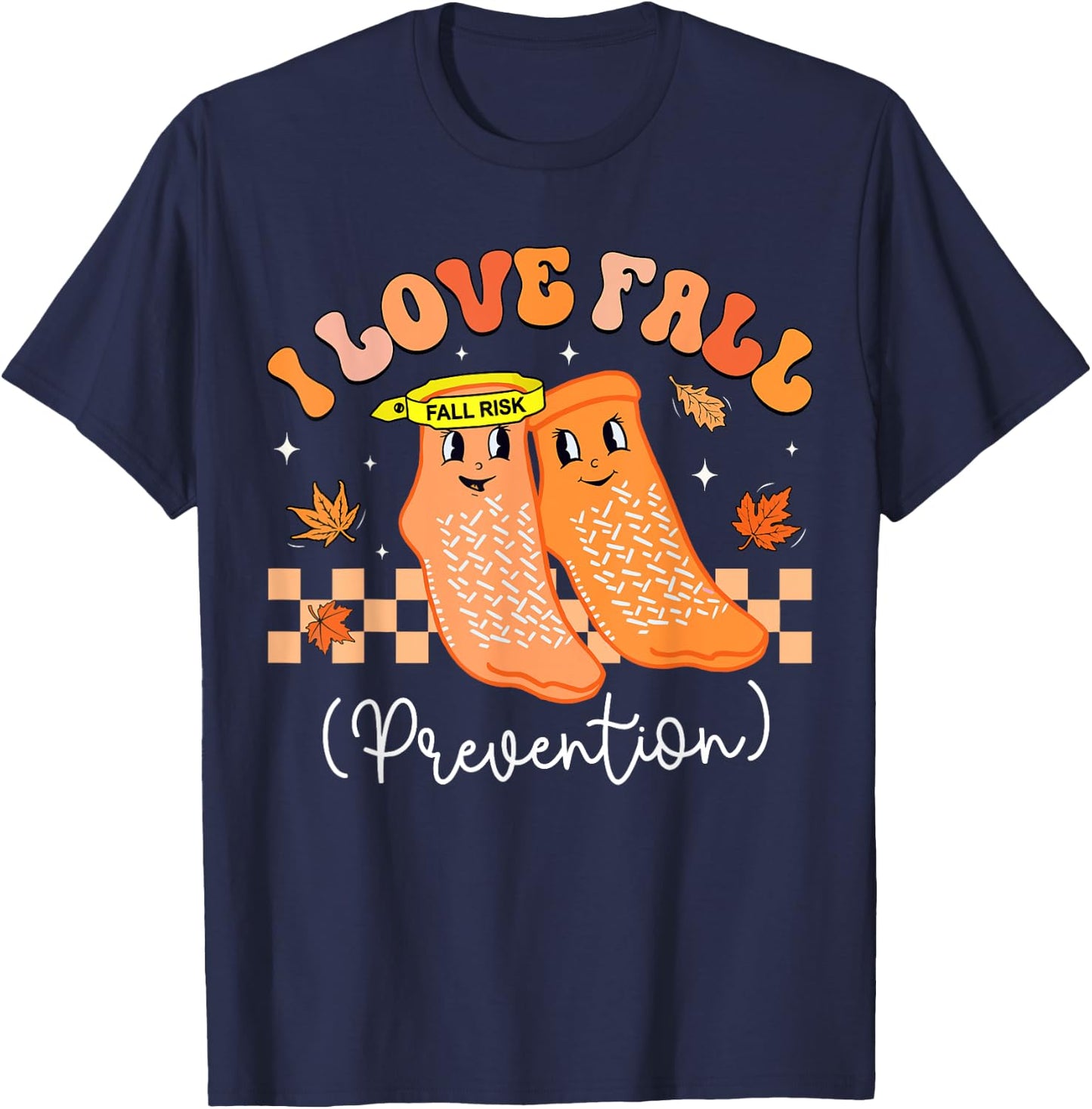Groovy Retro I Love Fall Prevention Fall Physical Therapy T-Shirt - T-Shirt | Navy