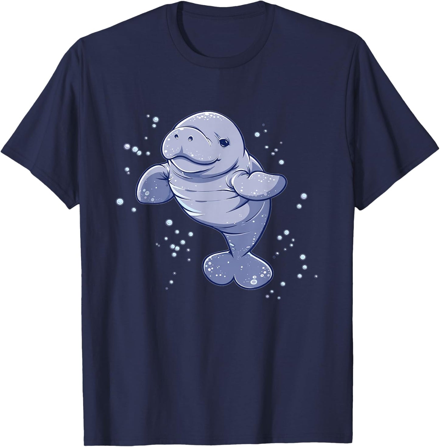 Colorful Manatee Art Cute Kids Cartoon Black U-Neck T-Shirt - T-Shirt | Navy