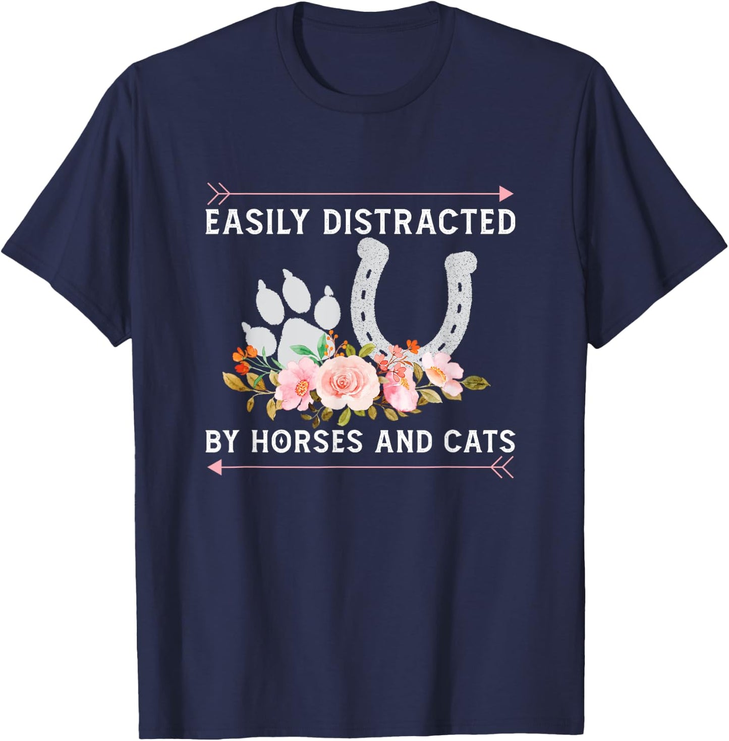 Easily Distracted By Horses And Cats Horse Lovers T-Shirt - T-Shirt | Navy