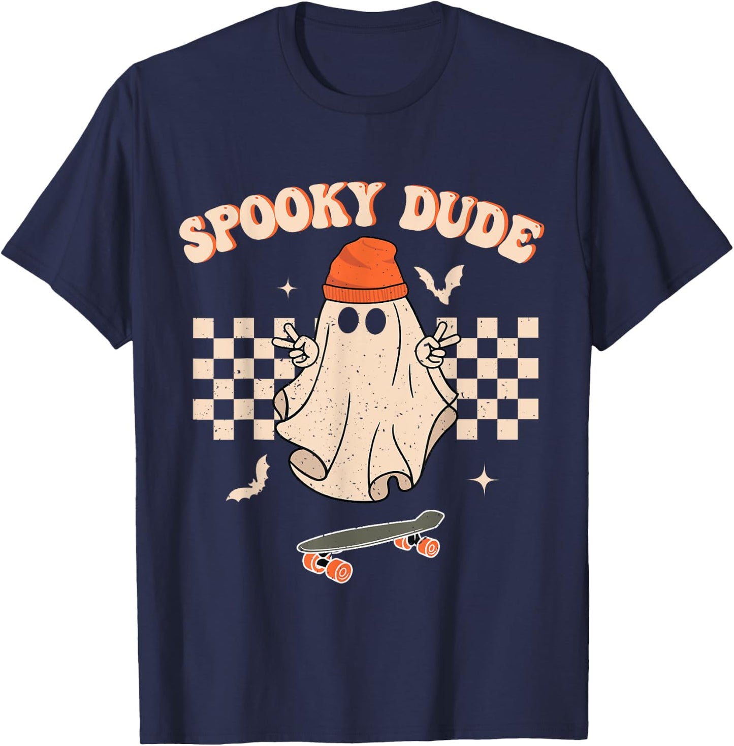 Spooky Dude Toddler Retro Groovy Hippie Halloween Cute Ghost T-Shirt - T-Shirt | Navy