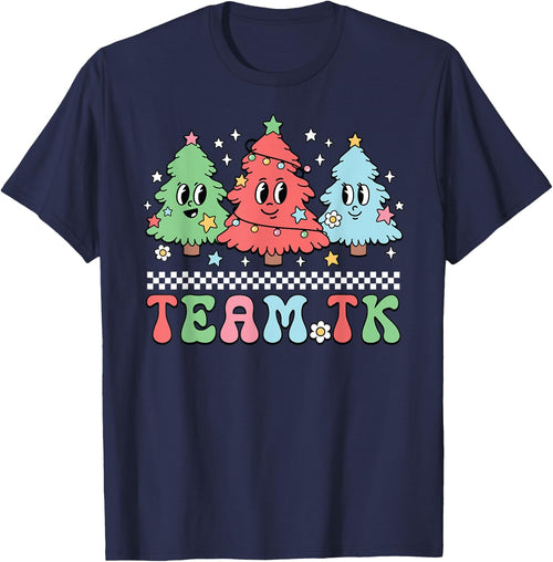 Team TK Teacher Christmas Sweater Retro Xmas Tree Smile Face