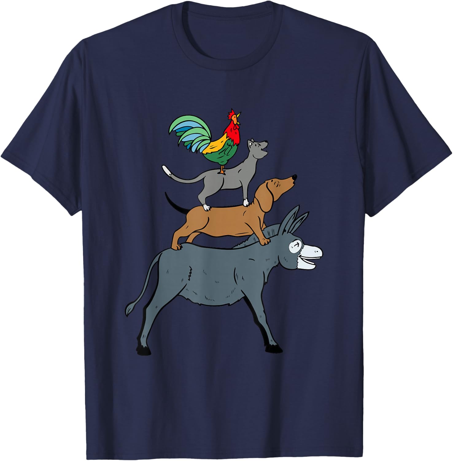 Cool Town Musicians of Bremen Illustration Graphic Designs T-Shirt - T-Shirt | Navy