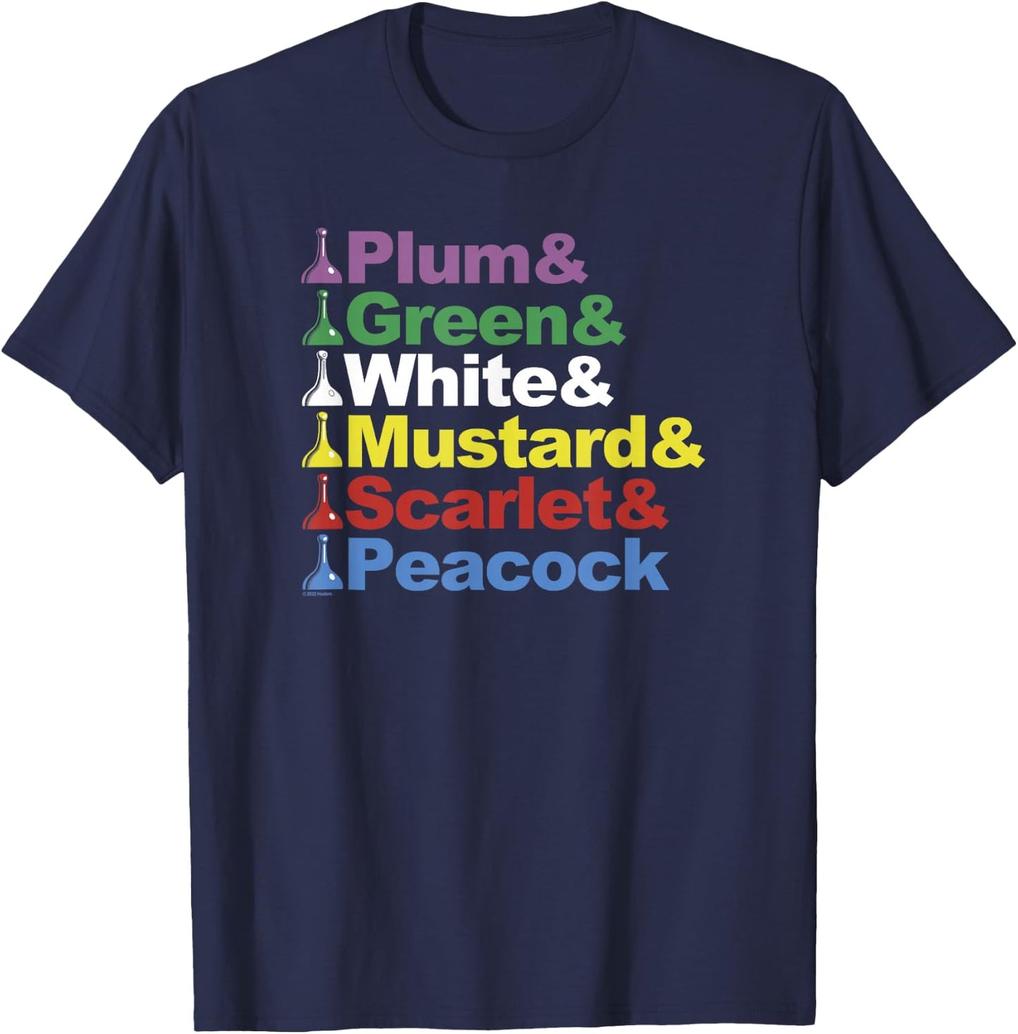 Clue Character Name Stack Game Pieces Big Text Logo T-Shirt - T-Shirt | Navy
