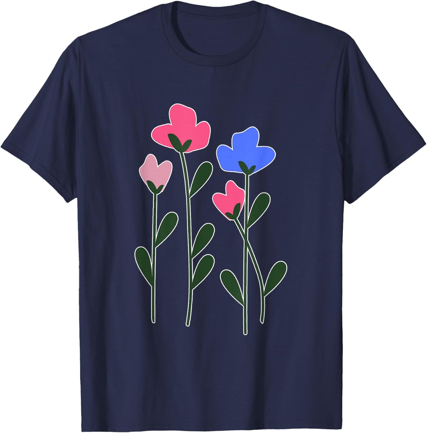 Flower Bouquet Floral Pattern T-Shirt - T-Shirt | Navy