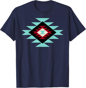 Southwest Santa Fe Navajo Indian Tribal Pattern Style T-Shirt - T-Shirt | Navy
