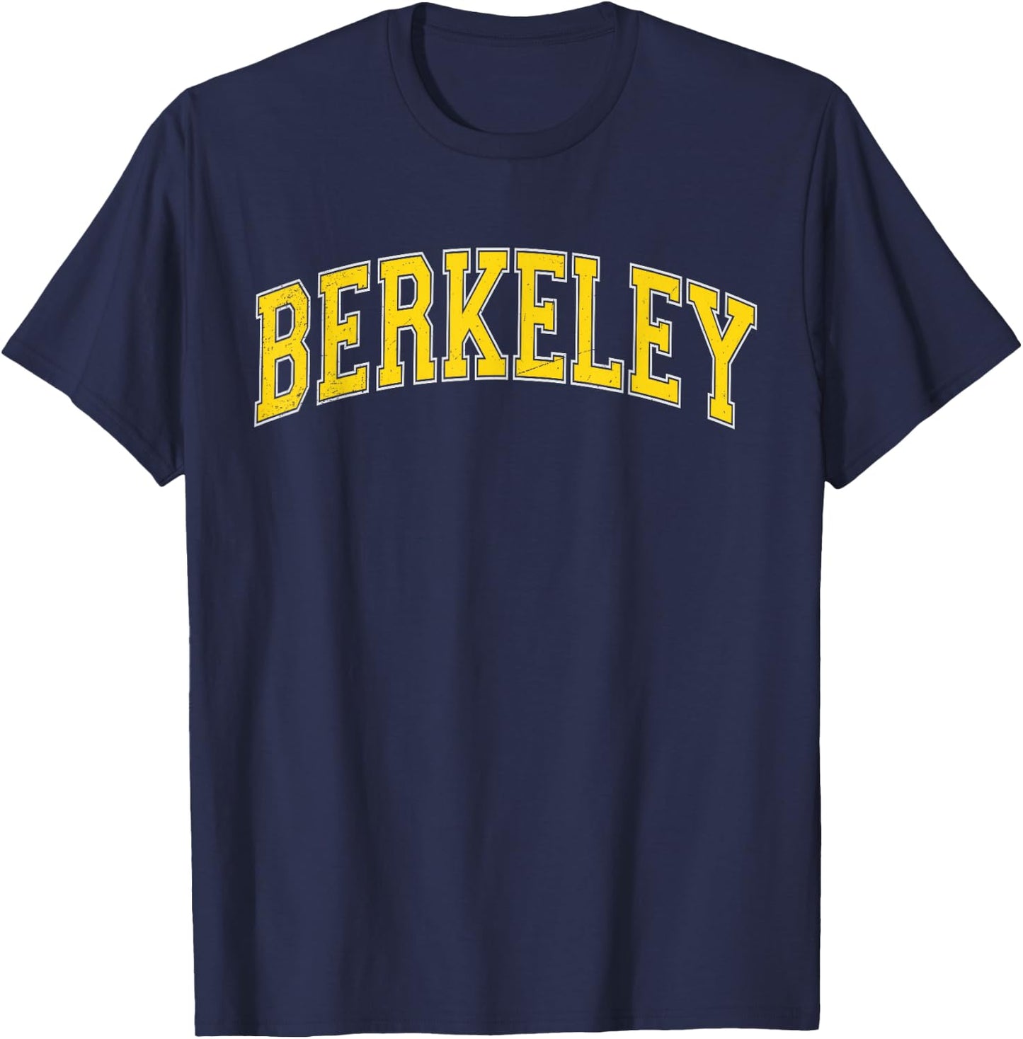 Vintage Berkeley California CA Varsity Style Yellow Text T-Shirt - T-Shirt | Navy