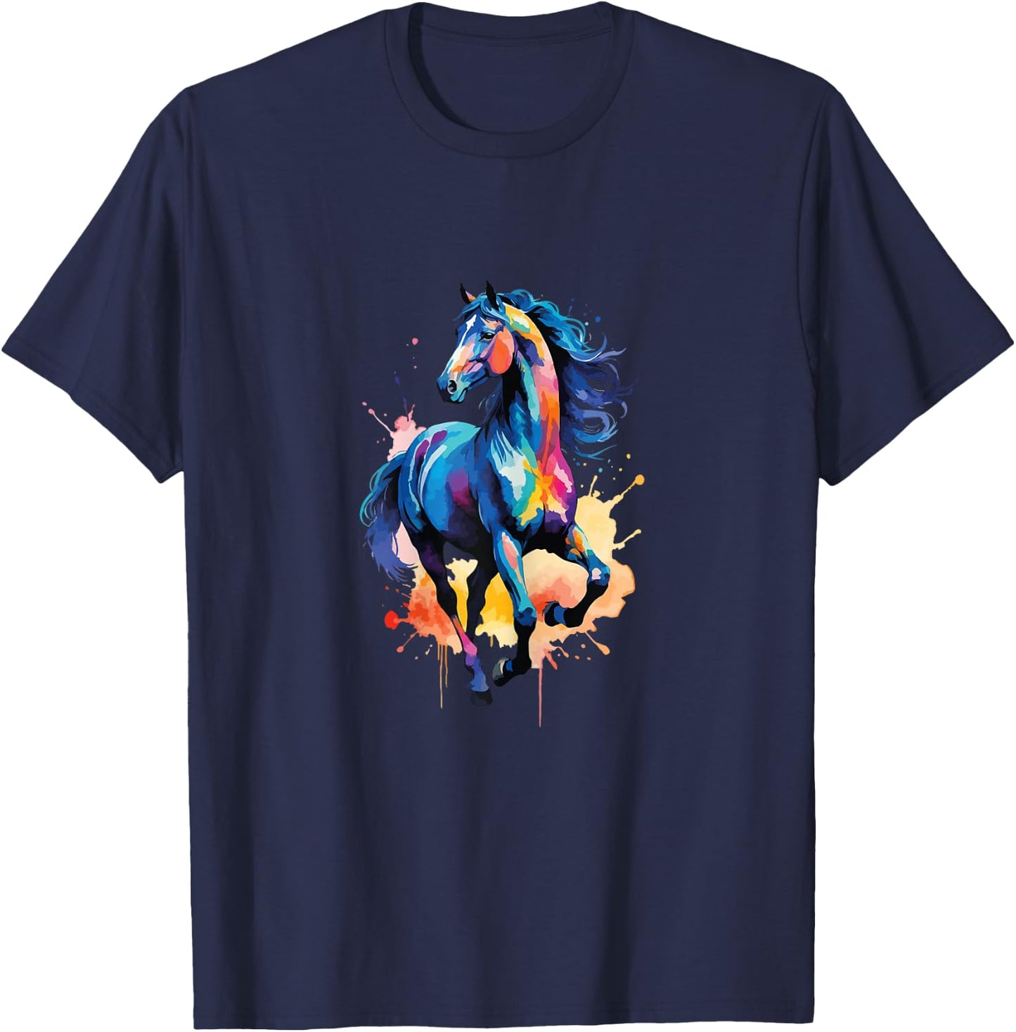 Children's Colourful Horse in Gallop Cute Horses Girls Stable and Riding , blue T-Shirt - T-Shirt | Navy