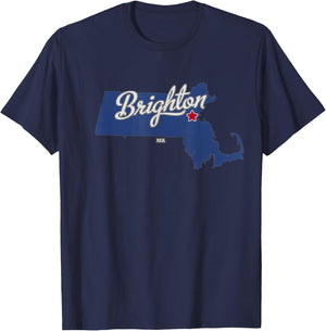 Brighton Massachusetts Boston MA Map T-Shirt - T-Shirt | Navy