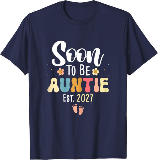 Soon to be Auntie 2027 Cute Floral First Time Aunt Pregnancy T-Shirt - T-Shirt | Navy