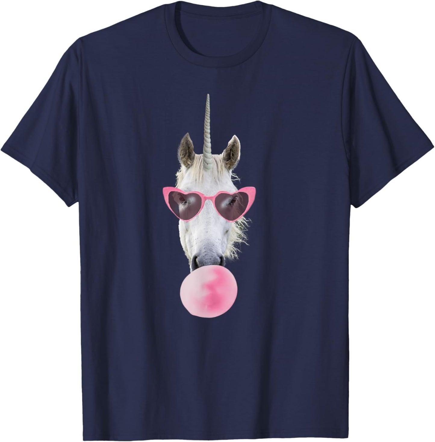 Unicorn Pink Bubble Gum Heart Sunglasses T-Shirt - T-Shirt | Navy
