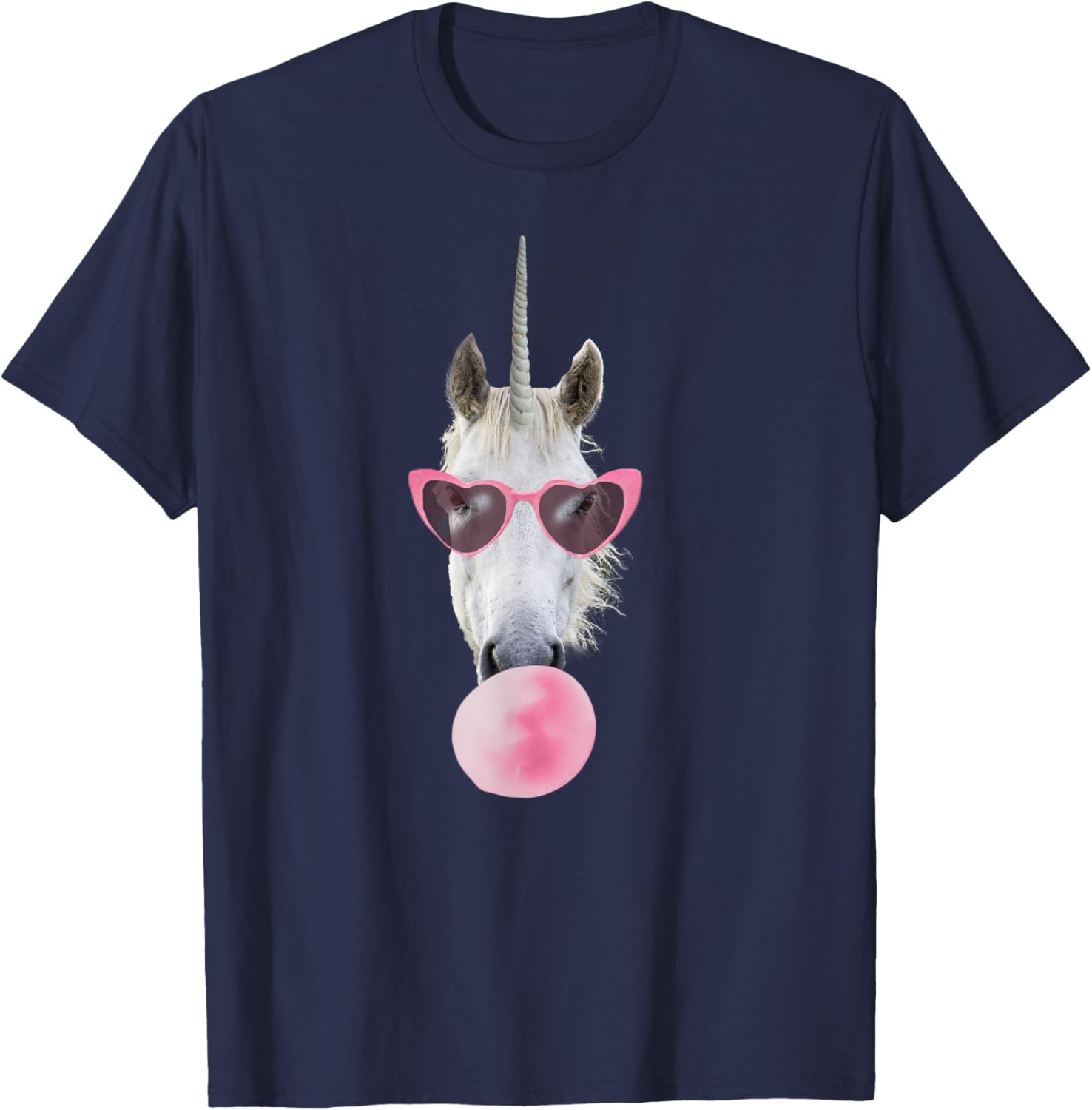 Unicorn Pink Bubble Gum Heart Sunglasses T-Shirt - T-Shirt | Navy