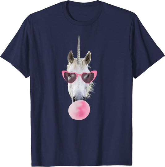 Unicorn Pink Bubble Gum Heart Sunglasses T-Shirt - T-Shirt | Navy