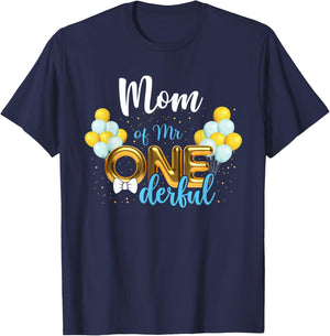 Mom of Mr Onederful 1st Birthday First One-Derful T-Shirt - T-Shirt | Navy