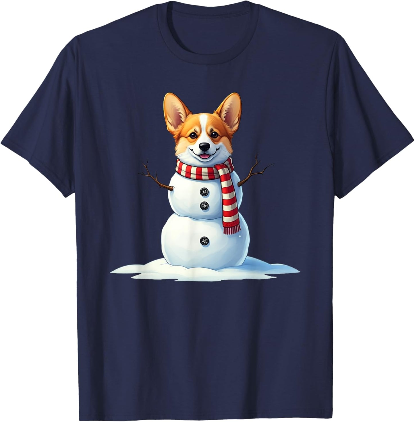 Funny Christmas Scarf with Snowman Corgi , Men and Kids T-Shirt - T-Shirt | Navy