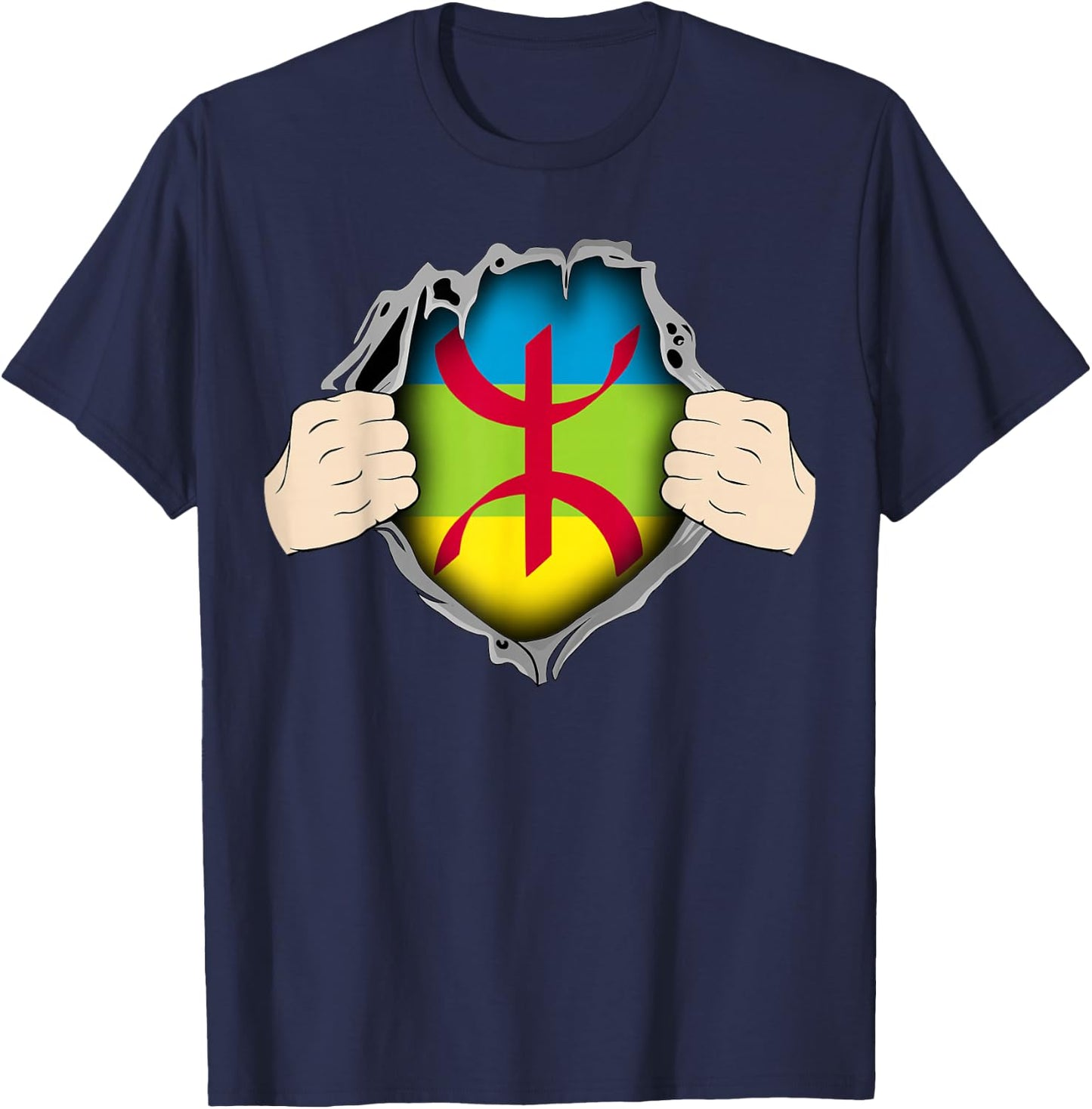 Super Amazigh Berber Flag Rif Moroccan Algerian Patterns , Black, S T-Shirt - T-Shirt | Navy
