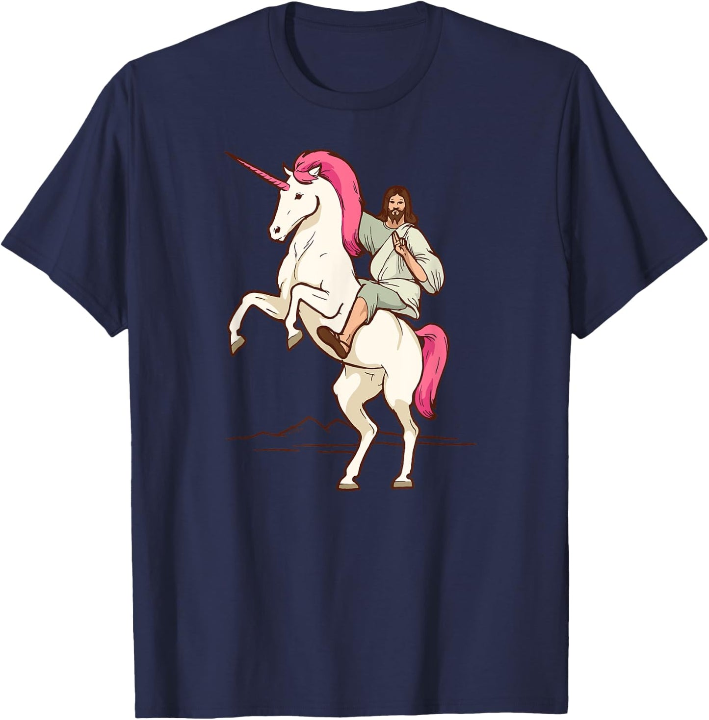 Jesus on Unicorn - Jesus Christ Riding a Unicorn T-Shirt - T-Shirt | Navy